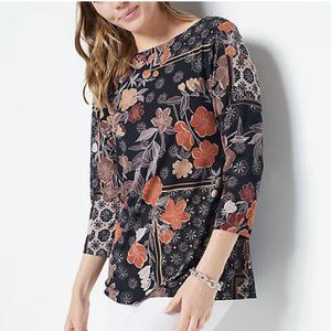 Susan Graver Printed Liquid Knit 3/4 Top